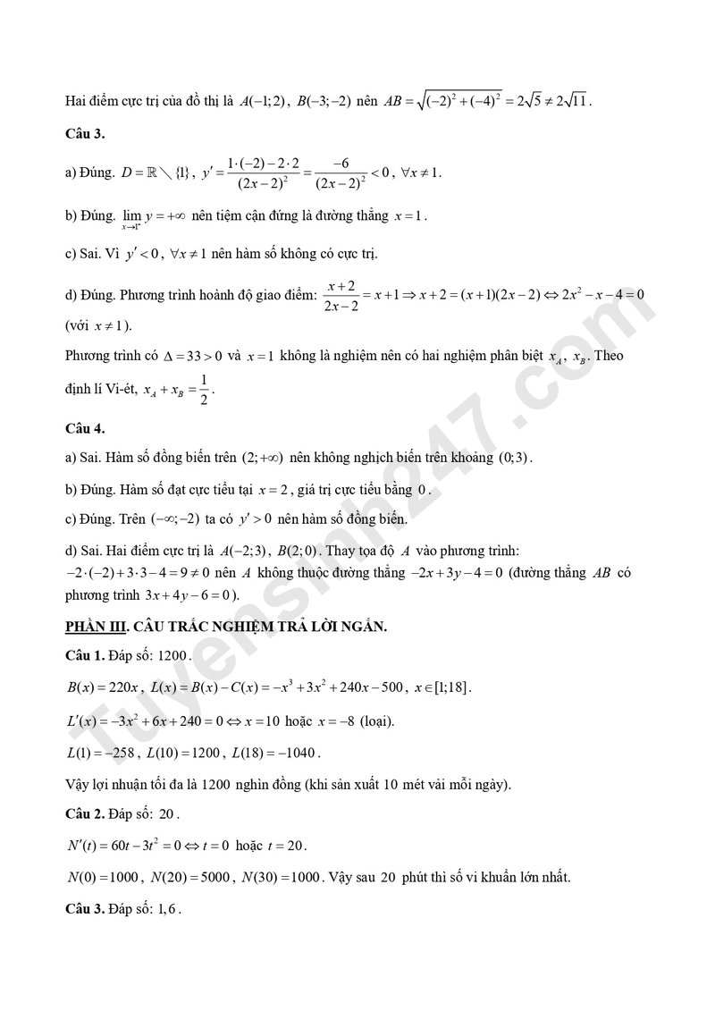 De giua ki 1 mon Toan 12 truong TH-THCS-THPT Tre Viet 2026