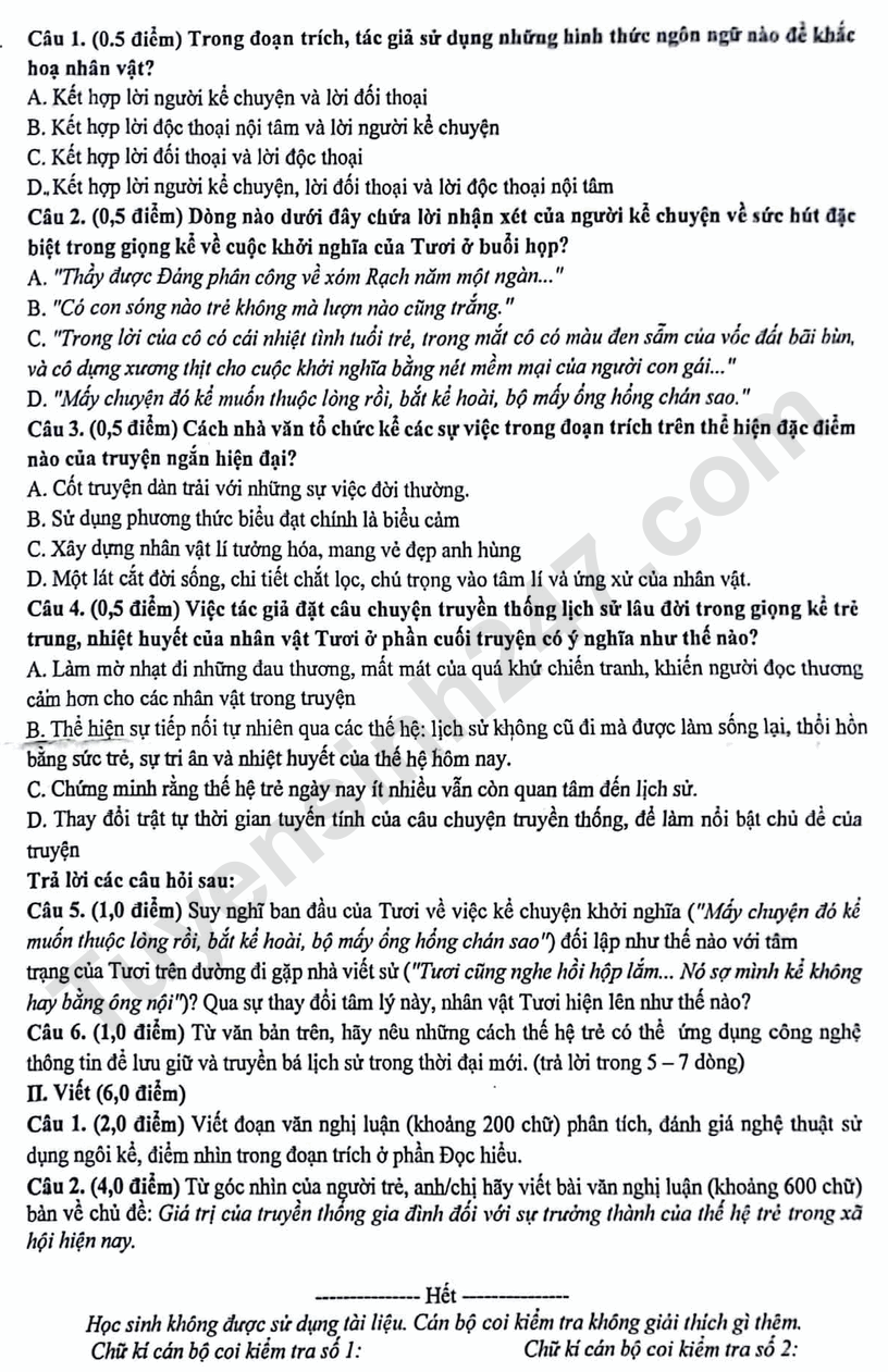 De thi giua ki 1 lop 11 mon Van - THPT Chuyen Chu Van An 2026