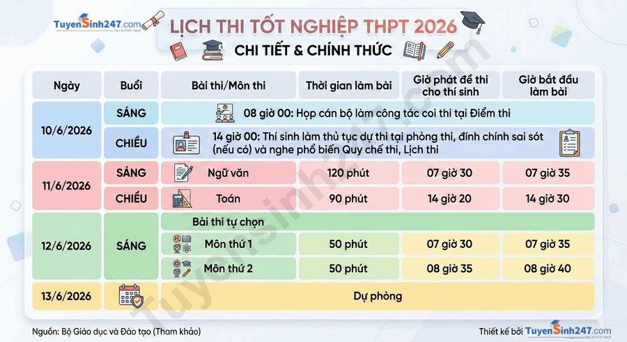 Lịch thi tốt nghiệp THPT 2026 Chi tiết và những lưu ý quan trọng