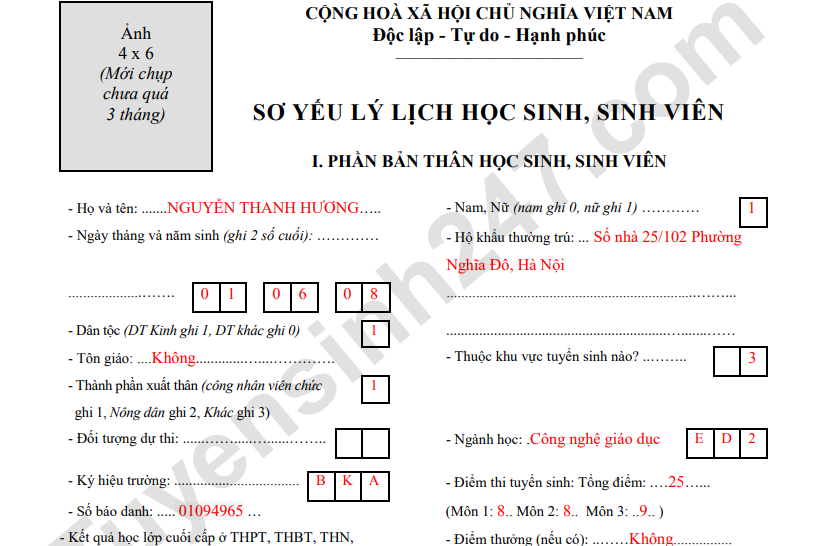 Hướng dẫn điền sơ yếu lý lịch học sinh, sinh viên 2026 - Chi tiết
